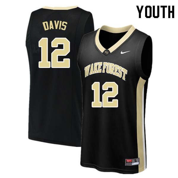 Youth #12 Charlie Davis Wake Forest Demon Deacons College Basketball Jerseys Sale-Black